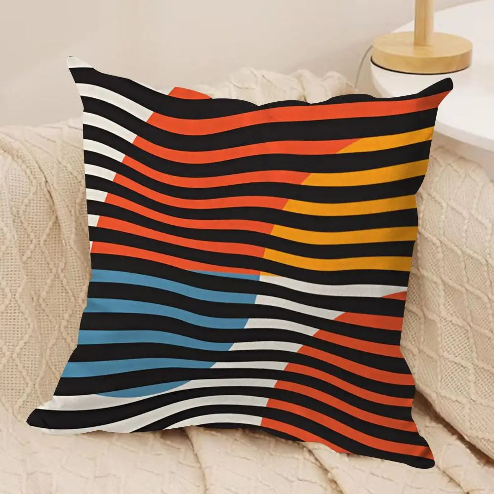 Hemasa  4Pcs Geometry Cushion Cover Soft Plush Fabric Double-Sided Printed Sofa Cushion Cover for All Seasons Home Decor