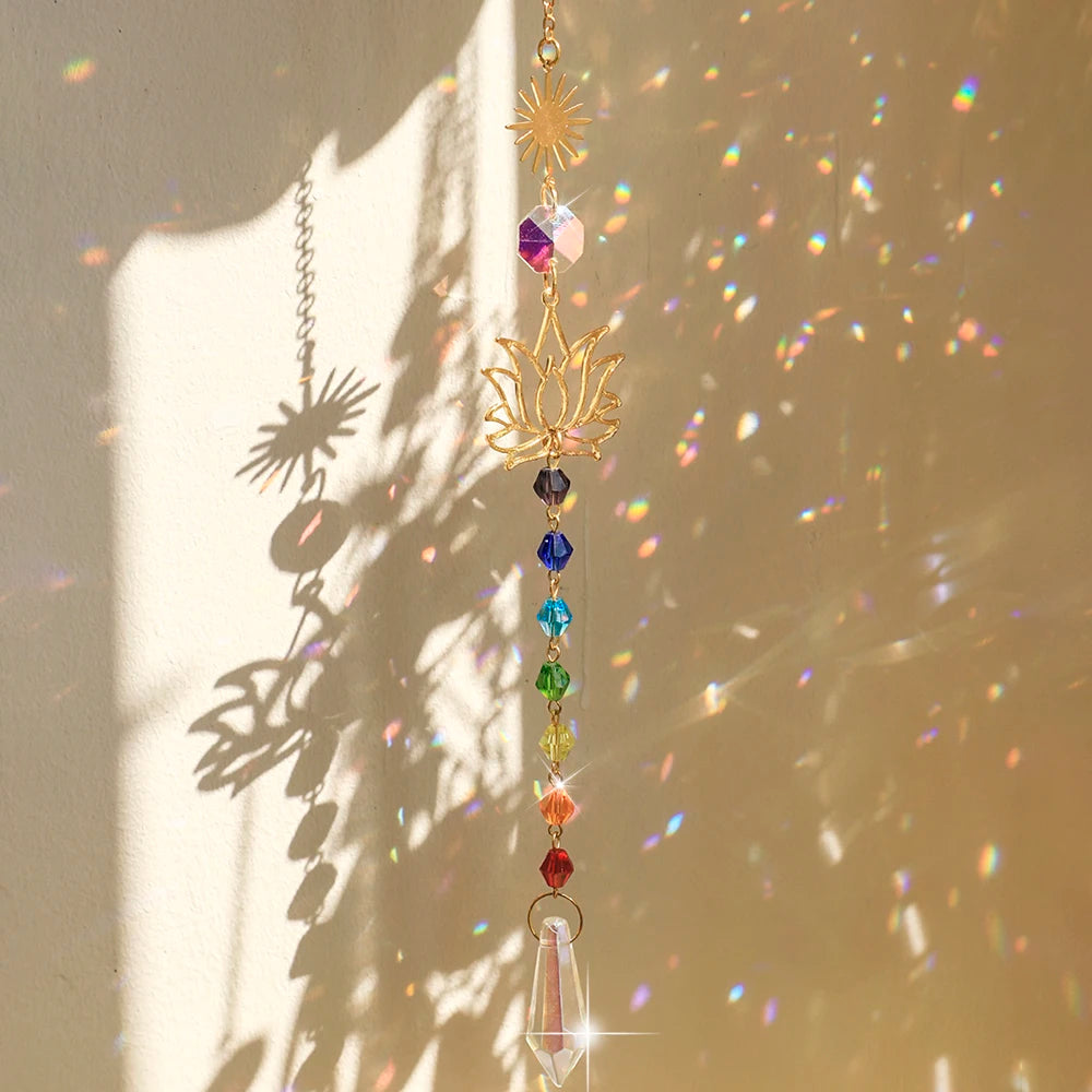 Hemasa Lotus Sun Catcher Crystals Rainbow Hanging Suncatcher /Chakra Light Catcher Stained Glass Prism for  Window /For Outdoor /For Garden Decoration