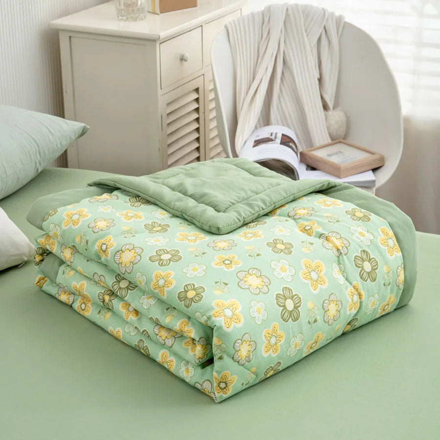 Hemasa  Linen Double Layer Summer Quilt   Printed Double Cooling Blanket