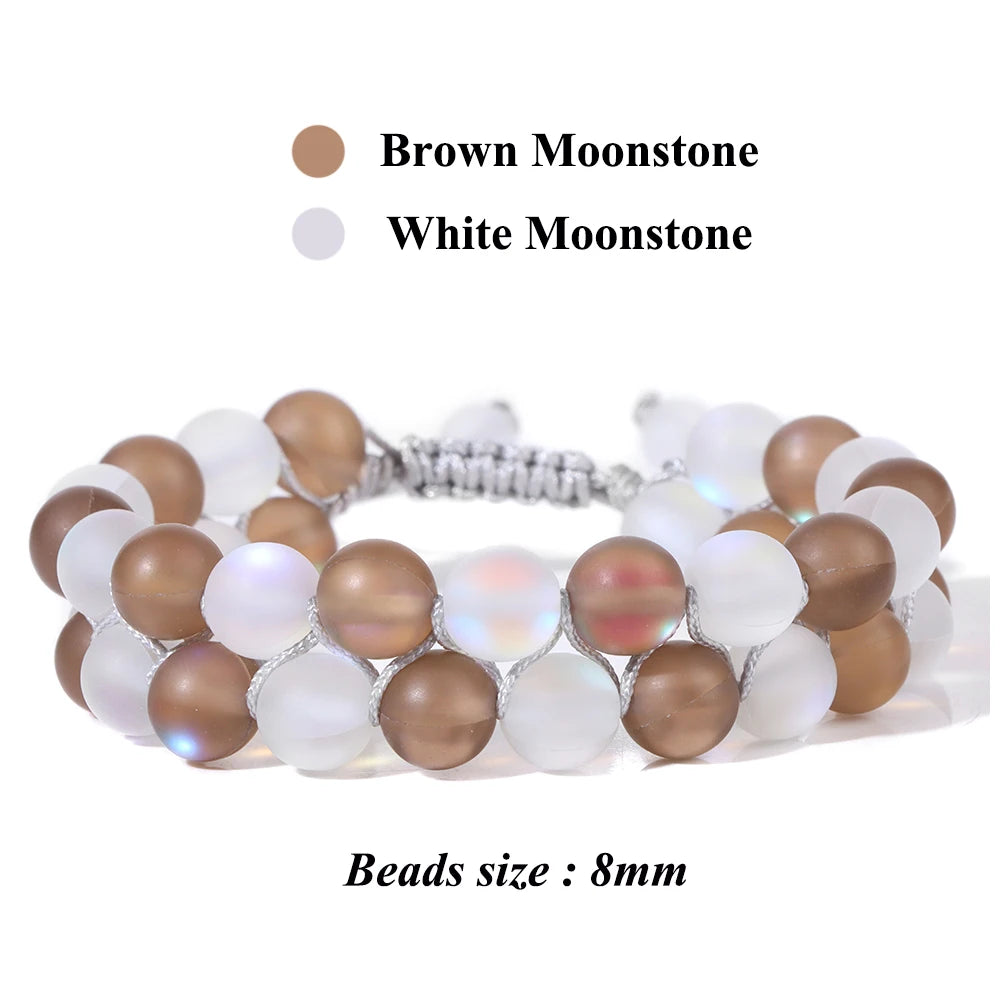 Tejesa Grey White Moonstone Wrap Bracelets For Women Men Austria Crystal Mermaid Glass Adjustable Braided Bracelet Wristbands Jewelry