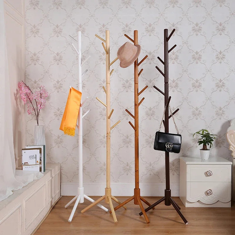 Hemasa Wood Tree Coat Rack  Floor Hanging Clothes Rack Clothes Rack Bedroom Hat Stand Home Furniture Drying Rack With 8 Hooks