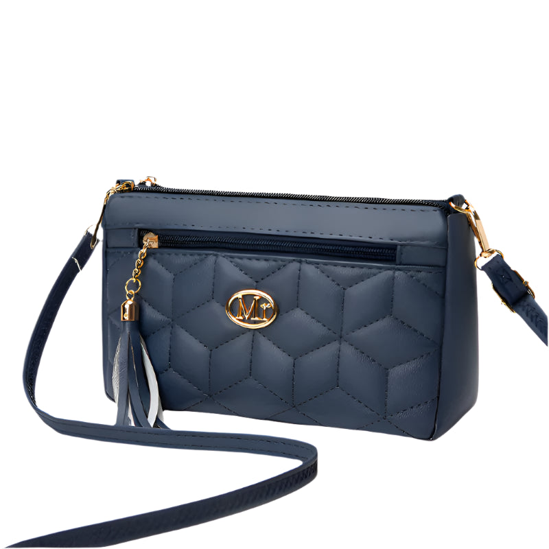 Hemasa Double Zipper Crossbody Diamond Lattice Shoulder Bag Tassel Decoration  Zipper handBag