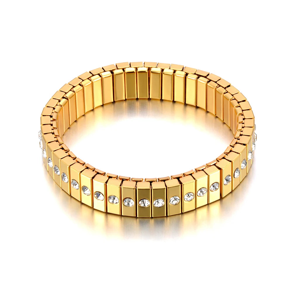 Tejesa Gold Plated Stainless Steel Elasticity Chain Bracelet with Simulated Pearl Heart Design (Color 4)