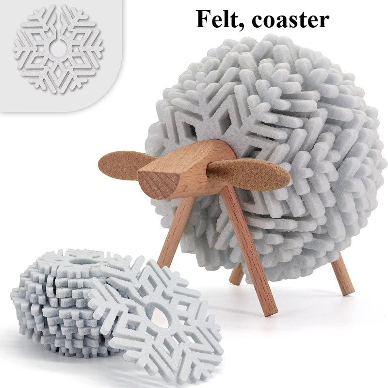 Hemasa Cartoon Felt Coaster Sheep Shape Non-Slip Coaster High Temperature Insulation Circular Coaster Creative Styling Decoration