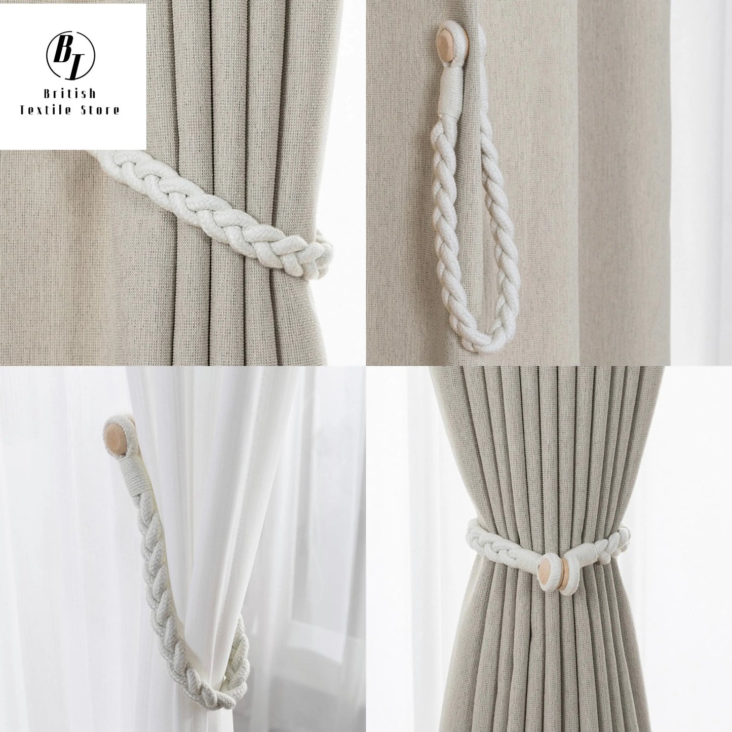 2PCS Modern Japanese Style Handwork Cotton Magnetic Curtain Buckle Straps Tieback Rope Decoration for Living Room Bedroom