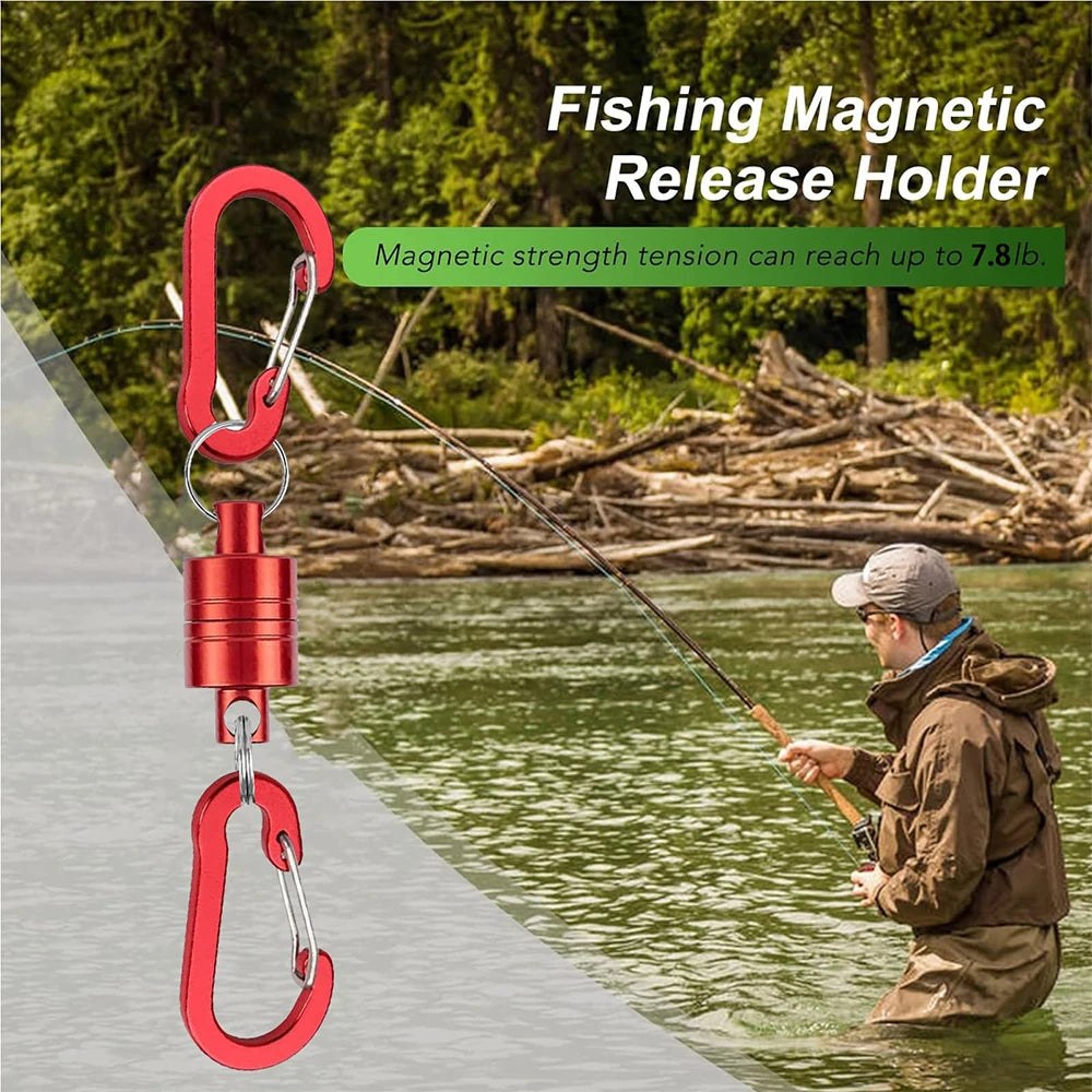Fishing MRC Magnetic Release Clip Net Holder with Fishing Tool Coiled Lanyard 1.5m Black