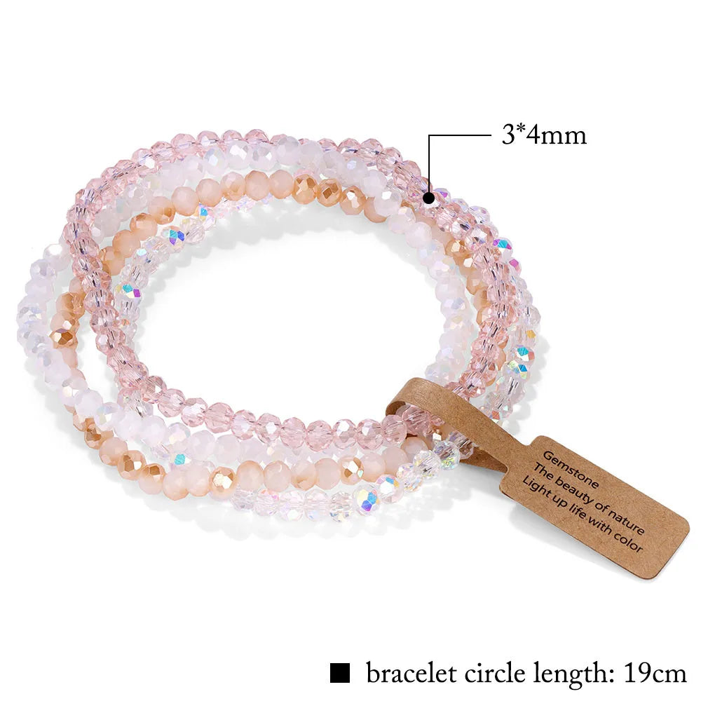 Hemasa Faceted Crystal Beads Bracelet Colorful Round Glass Couple Beaded Elastic Charm Bracelets Anniversary Wristband Gift