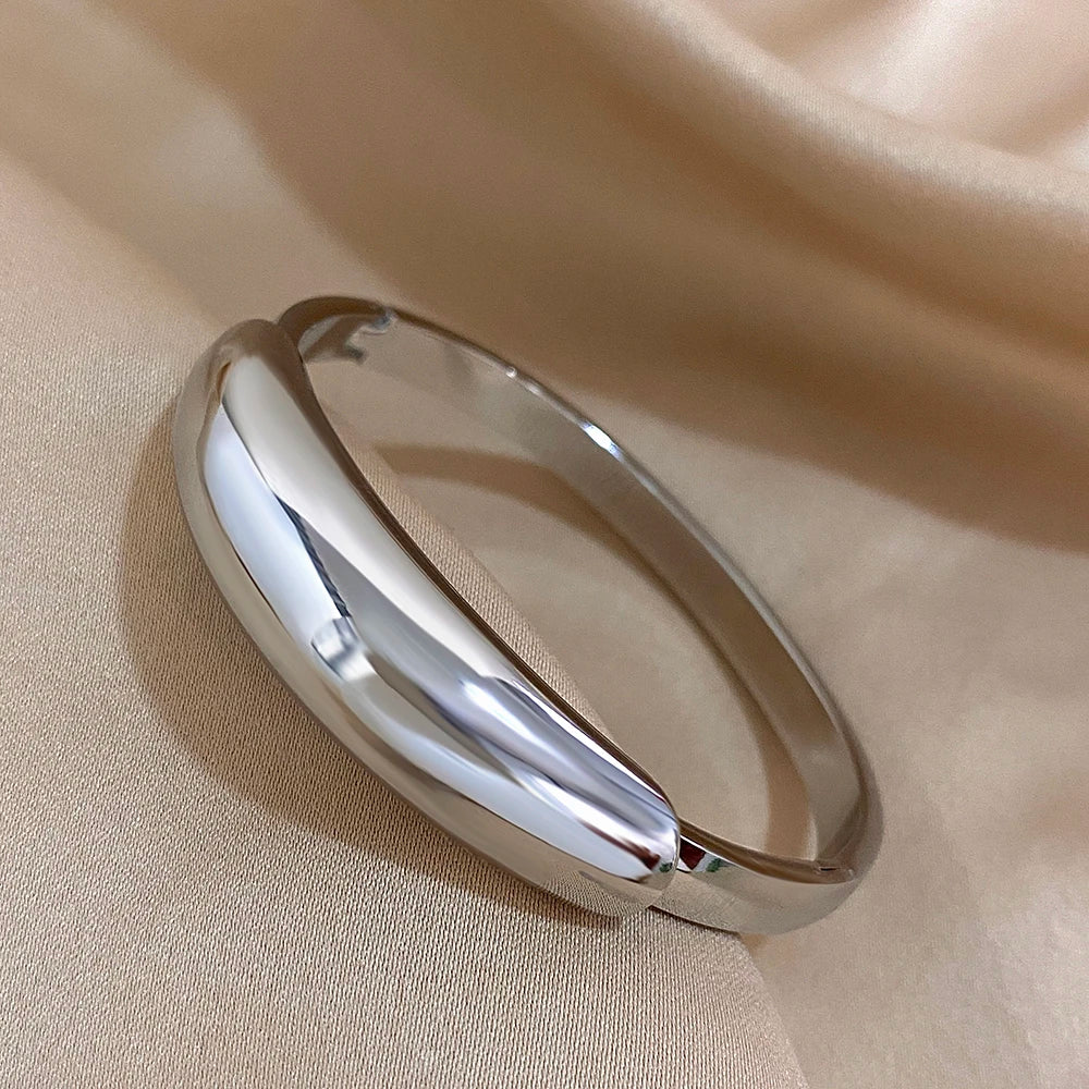 Greatera Fashion Smooth Curved Stainless Steel Cuff Bracelet Bangles for Women Gold Plated Chunky Waterproof Pulseras Jewelry
