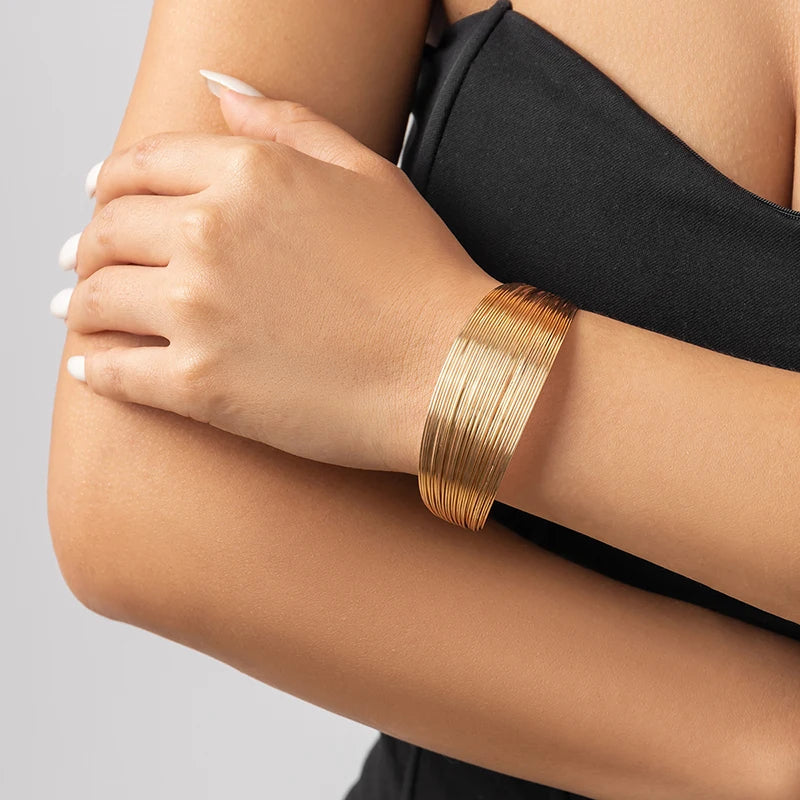 Hemasa  Punk Round Wire Bangles Bracelets for Women / Rock Hip Hop Gold Silver Colour Cuff Bracelets