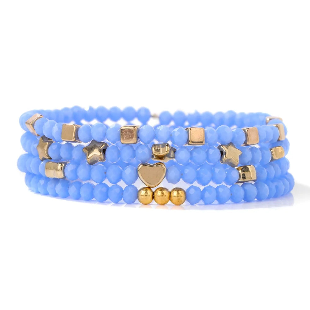 4pcs/set Faceted Crystal Beads Bracelet Colorful Round Shiny Glass Beaded Charm Braclets for Women Men Couples Jewelry Gift