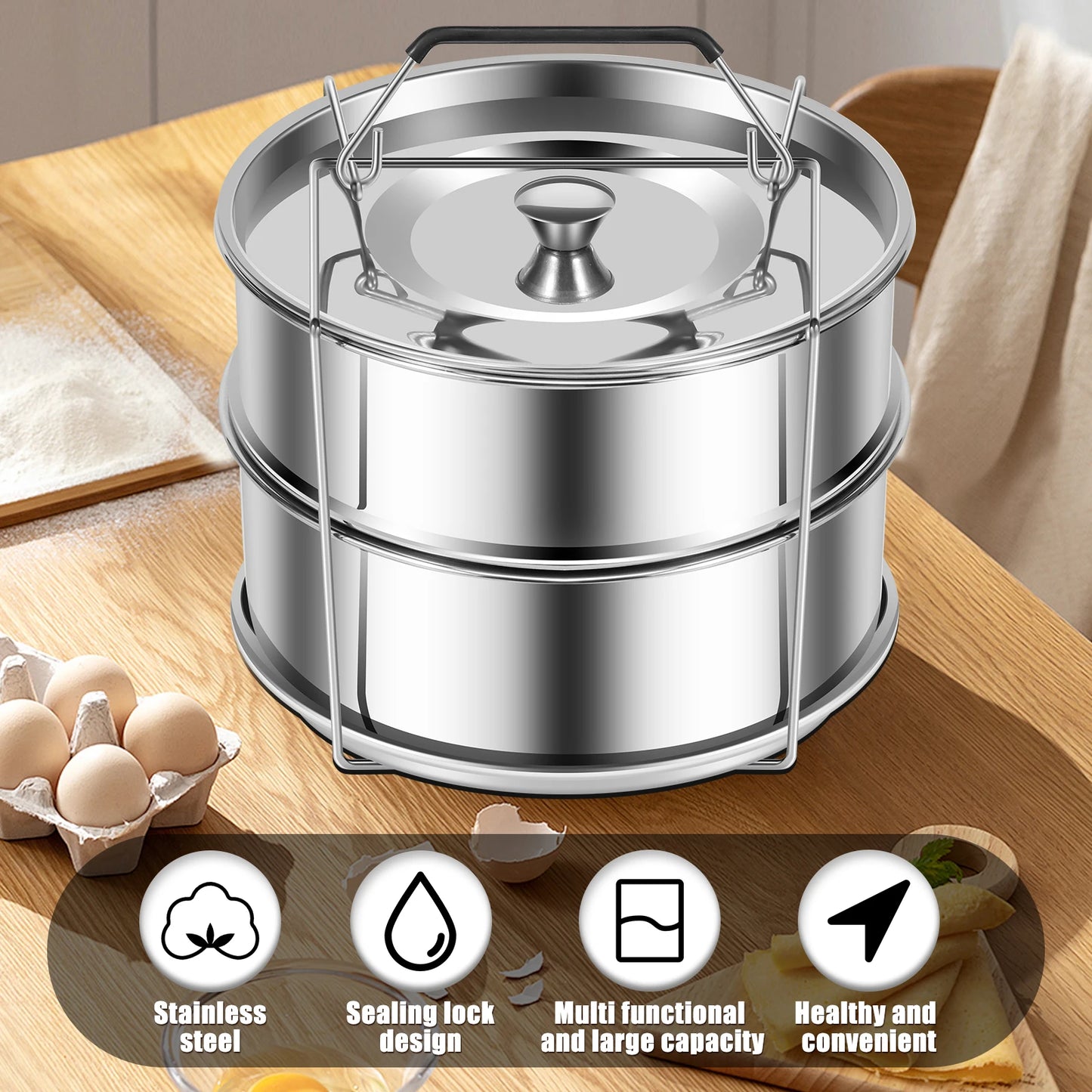 Tejesa 2/1 Tier Flan Pan Mold Breakfast Steamer Cake Baking Flan Pot for Chocolate Cupcake Pudding Large Capacity Lunch Box Dough Bowl