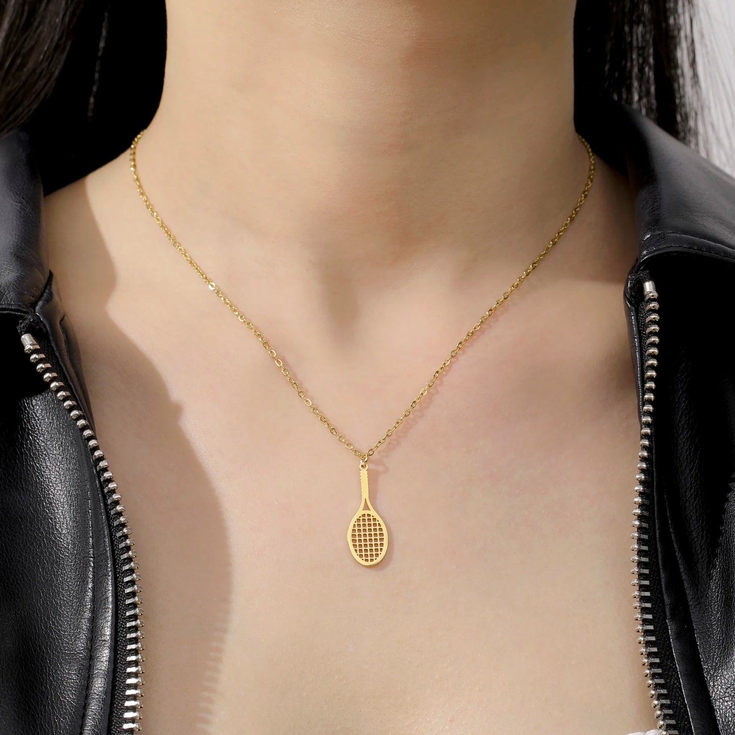 Unift Beach Tennis Racket Necklaces for Sport Girl Stainless Steel Neck Chain Choker Tennis Player Jewelry Women Accessories