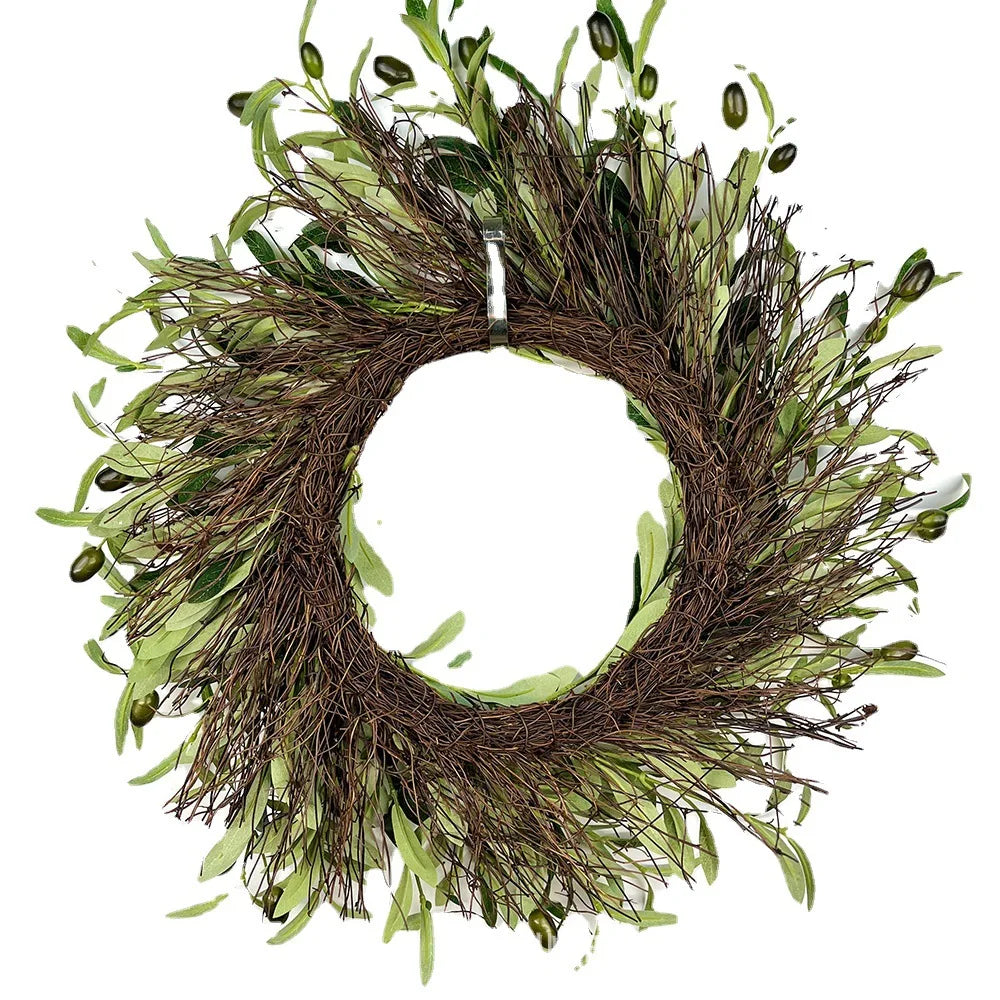 18'' Olive Wreath for Front Door Farmhouse Greenery Wreath with Olive Leaves Wreath for Indoor Outdoor Wall Wedding Home Decor