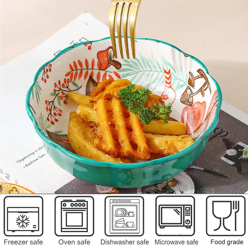 Hemasa Ceramic Bakeware With Handle Forest Animals Baking Pan  Underglaze  Kitchen Tableware Salad Bowl Au Gratin Dishes