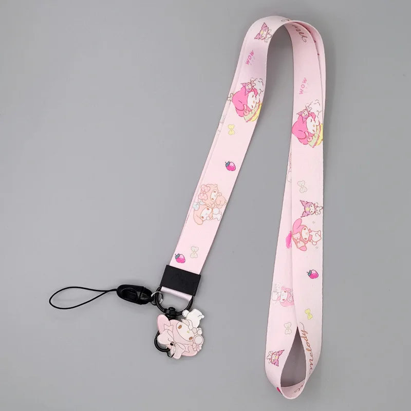 Anime Hellokitty Phone Lanyard Cartoon Flat Woven Strap Kawaii Kuromi My Melody Cospaly Kids Toys Birthday Gifts