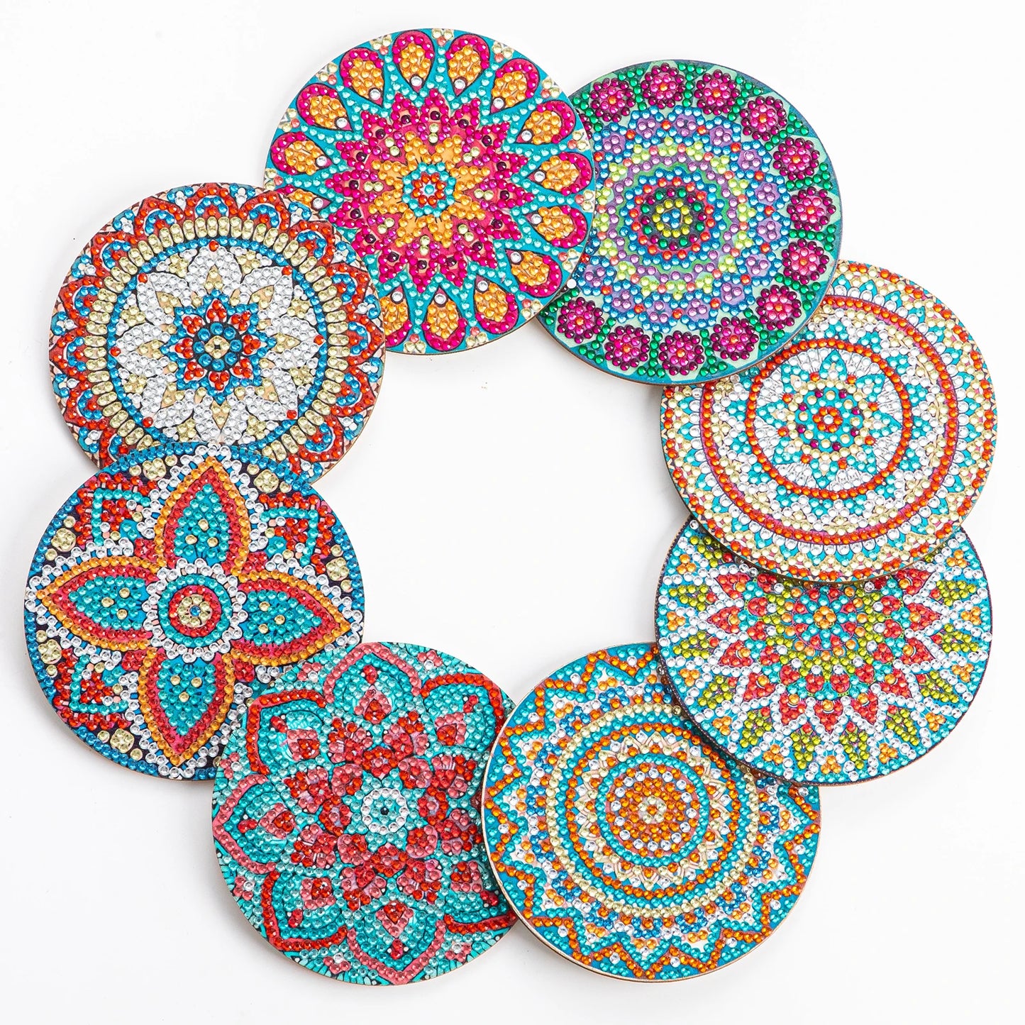 Hemasa 8pc/sets Mandala Diamond Painting Coasters  / Acrylic  Diamond Art Coasters