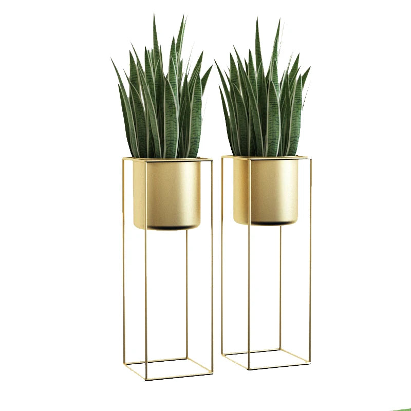 Gold Metal Plant Stands with Planters – Modern Tall Floor Stands for Indoor Plants, Living Room & Balcony Decor