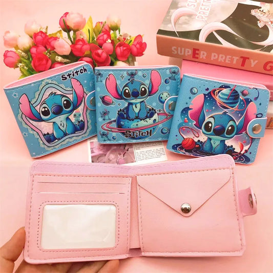 New Disney Stitch Cartoon Wallet Lilo & Stitch PU Multi-card Slot Short Wallet for Children Cute ID Card Holders Hasp Coin Purse