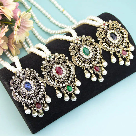 Hemasa  Pearl Chain Necklace Flower Pendant Antique Gold Color Bohemia Indian Ethnic Bridal Jewelry New