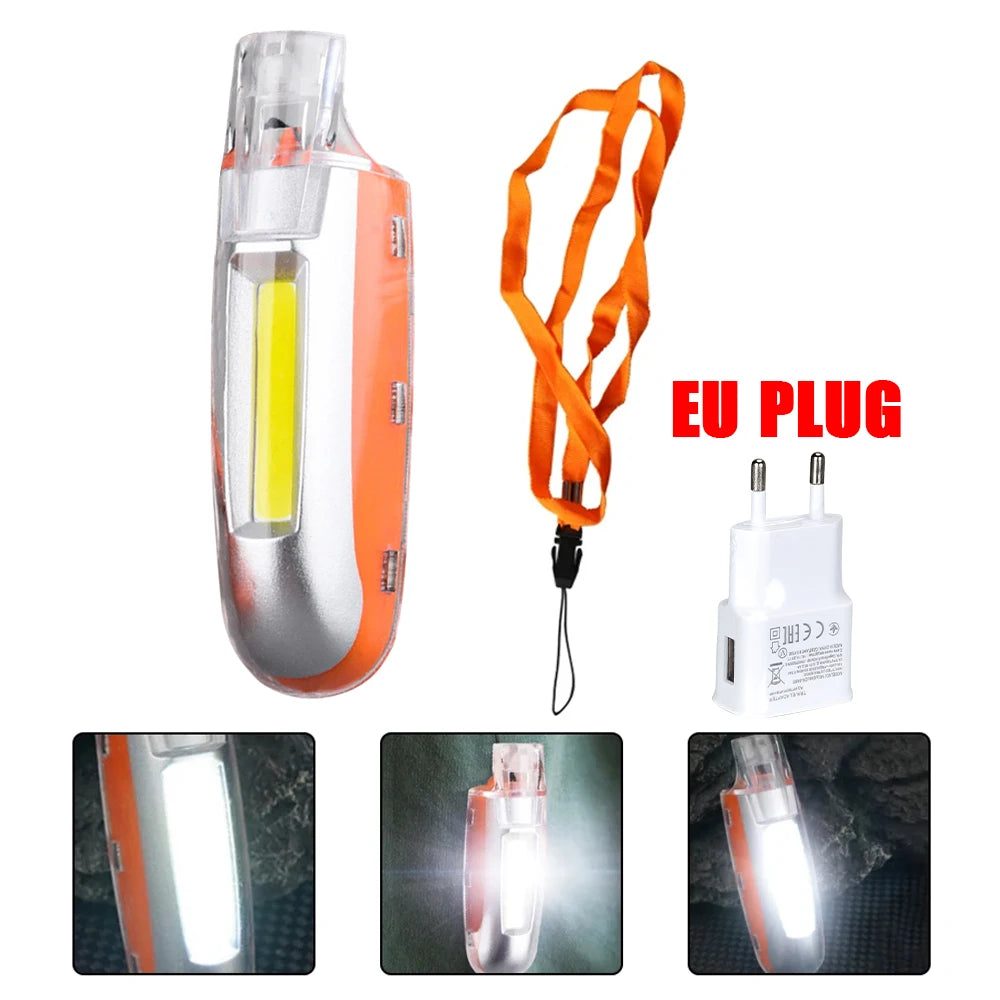 Mini LED Whistle Light USB Rechargeable Camping Keychain Light 3 Lighting Modes Flashlight Outdoor Emergency Torch with Lanyard
