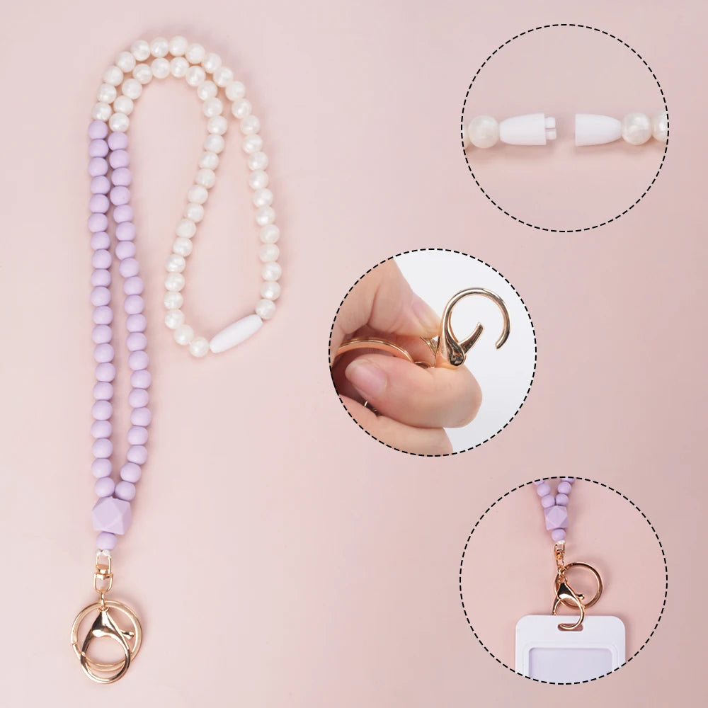 LOFCA long silicone bead pendant Key Chain for silicone necklace DIY pendant Silicone beads for gift kids key chain BPA-free