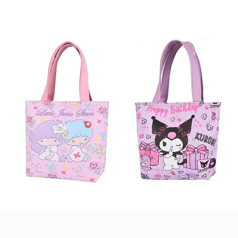 Hello Kitty Printing Purse Coin Purse Cosmetic Bag Cute My Melody Canvas Cartoon Kawaii Pouch Makeup Case Box Travel Lunch Bags