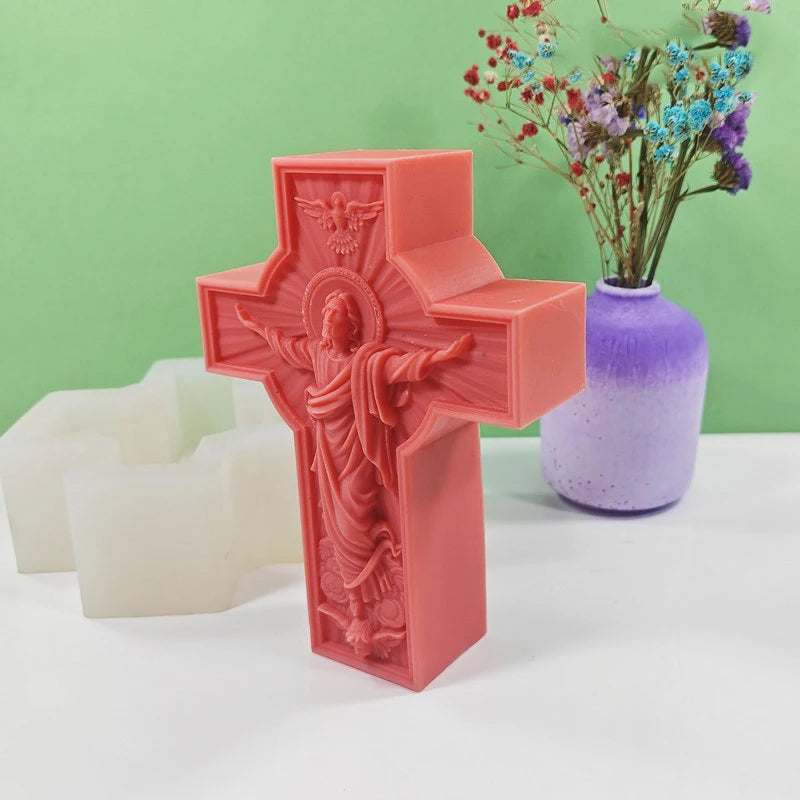 Hemasa Cross Jesus Statue Silicone Candle Mold/ Catholic Apostle Portrait Gypsum Concrete Resin Casting Tool