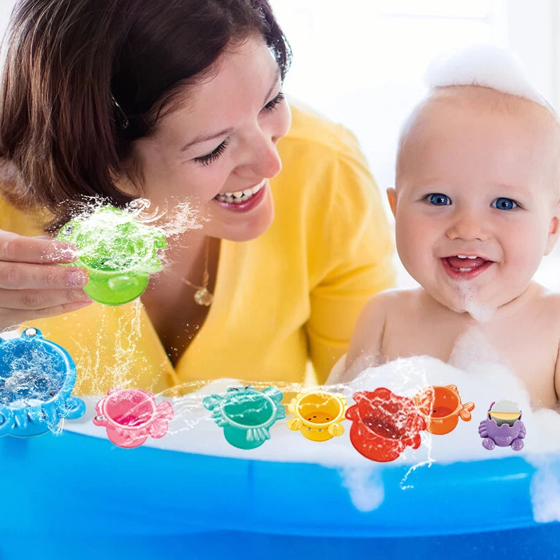 Hemas aStacking Cup Bath Toys for Kids Colorful Folding Boat Shape Tower Early Educational Baby Toys Swimming Pool Beach Toys Gifts