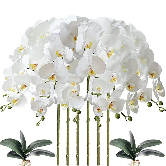 32 Inch Artificial Phalaenopsis Flowers 9 Heads Artificial Orchid Butterfly Flowers Stem Plants for Home Decor 6PCS
