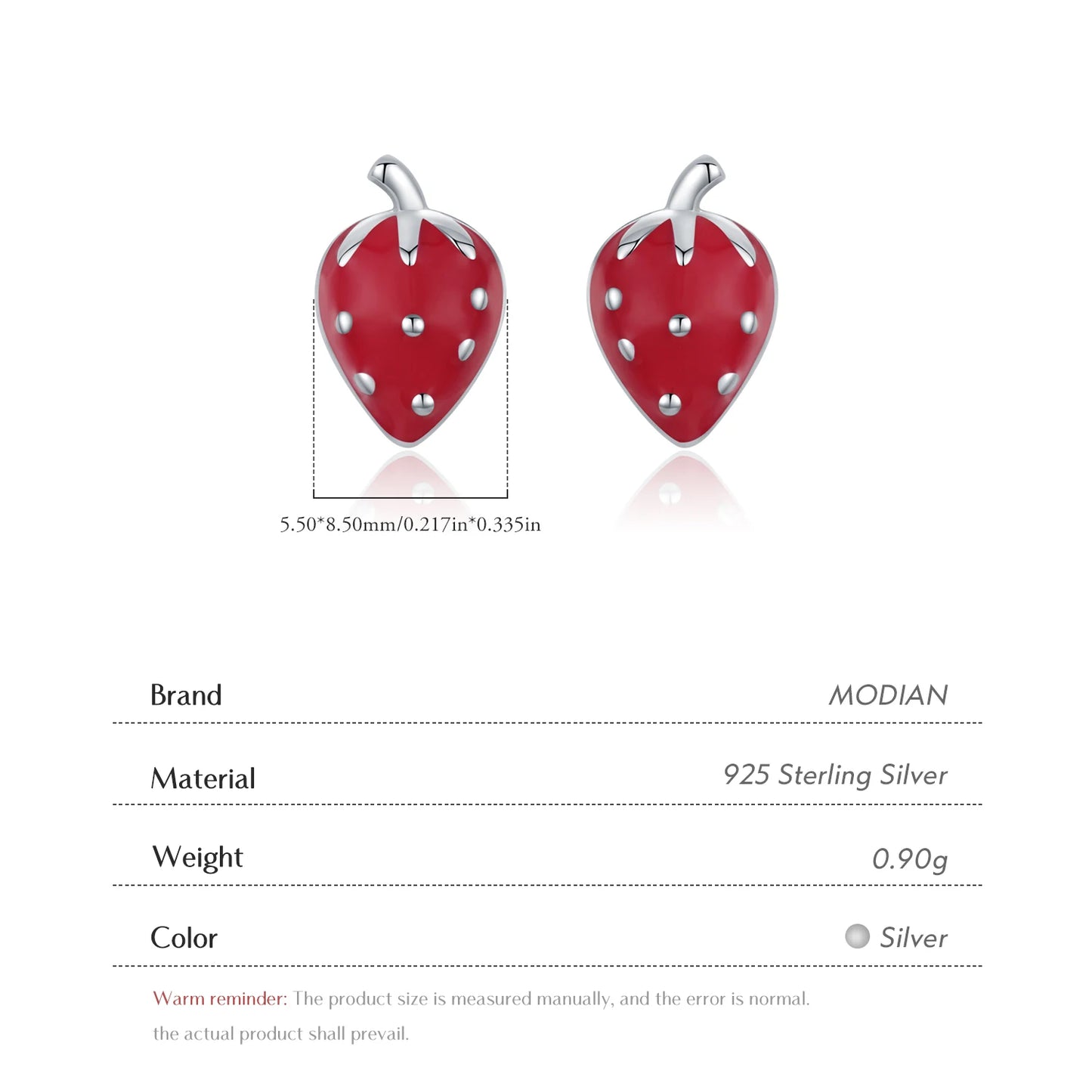 MODIAN 925 Sterling Silver Cute Sweet Small Strawberry Stud Earrings For Women Girls Party Fine Jewelry Accessories