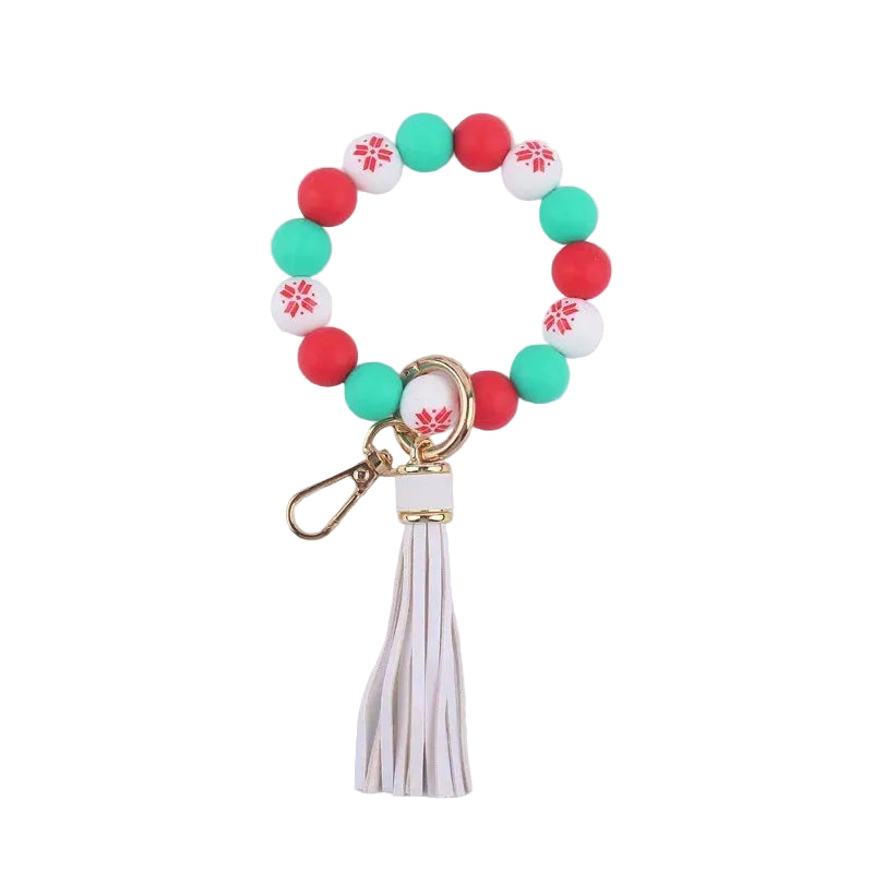 Hemasa Christmas Silicone Bead Bracelet Keychain Ladies Wallet Tassel PU Fringe Creative Beaded Wristband Fashionable Gift Item