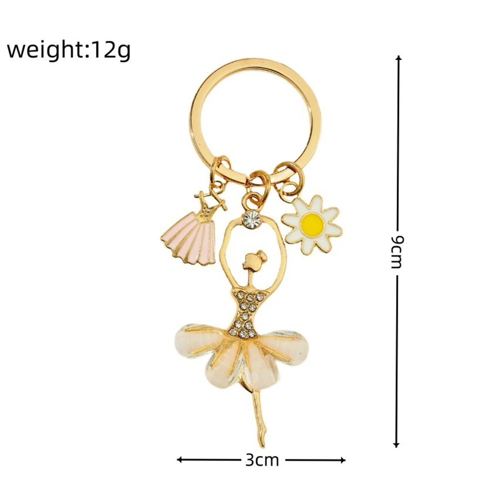 Cute Ballet Dancer Keychain Elegant Sunflower Ballerina Pendant Keyring Bag Charm Backpack Accessories Women DIY Jewelry Gift