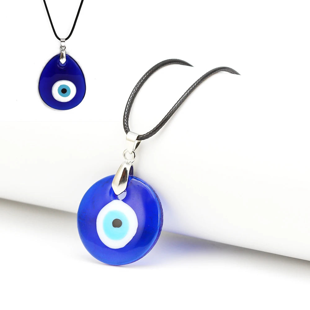 Vintage Turkish Evil Eye Pendant Choker Necklace Lucky Blue Evil Eyes Clavicle Chain Necklace Party Leather Rope Jewelry Gift