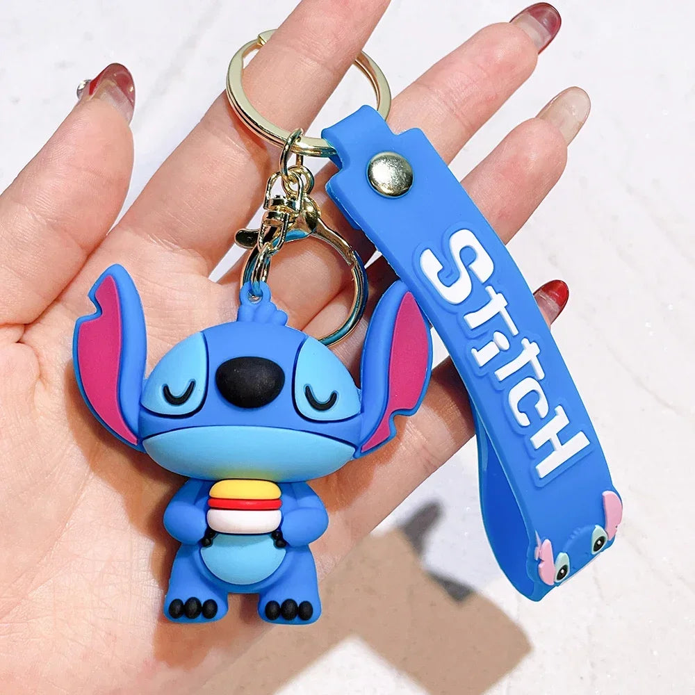 Disney Creative Cartoon 3D Silicone Stitch Pendant Keychain for Women Men Teens Backpack Bag Car Keys Accessories Gifts for Fans