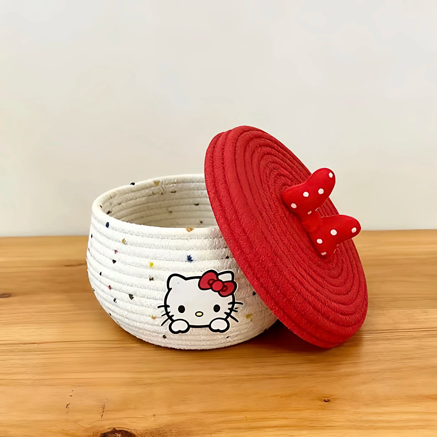 Tejesa Cute Kit  Storage Box with Lid Bowknot Cotton Rope Woven Basket Cosmetic Organizer for Girls Home Storage Supplies