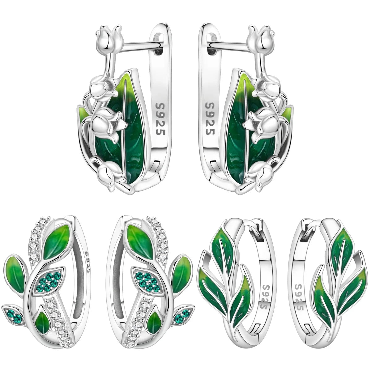Orstarry S925 Sterling Silver Earrings Exquisite Elegant Green Leafed Bell Orchid Earring For Women Birthday Gift Silver Jewelry