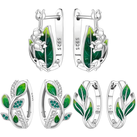Orstarry S925 Sterling Silver Earrings Exquisite Elegant Green Leafed Bell Orchid Earring For Women Birthday Gift Silver Jewelry
