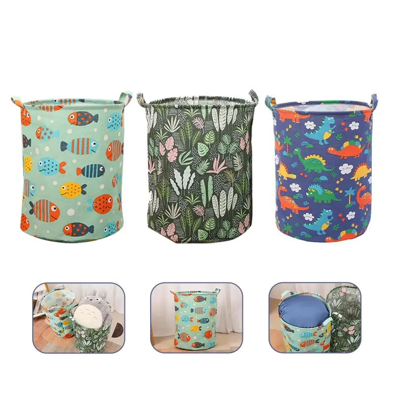 Hemasa Cotton Linen Dirty Laundry Basket Foldable Round Waterproof Organizer  Storage Basket