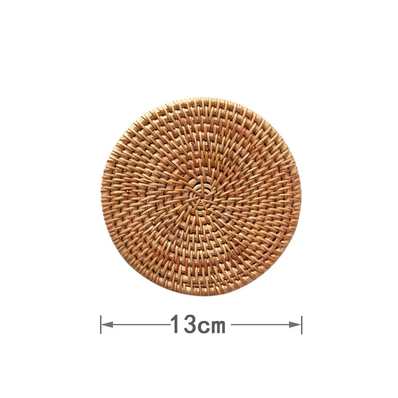 Hemasa Set of 4  Round Natural Rattan Coasters Hand Vine Woven Hot Insulation Placemats(8cm)
