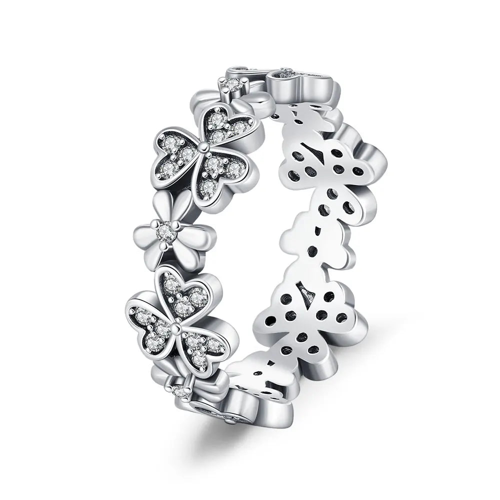 925 Sterling Silver Ring Women's Cubic Zirconia Lucky Clover Multi Layer Ring Wedding Ring Aesthetic Jewelry Gift