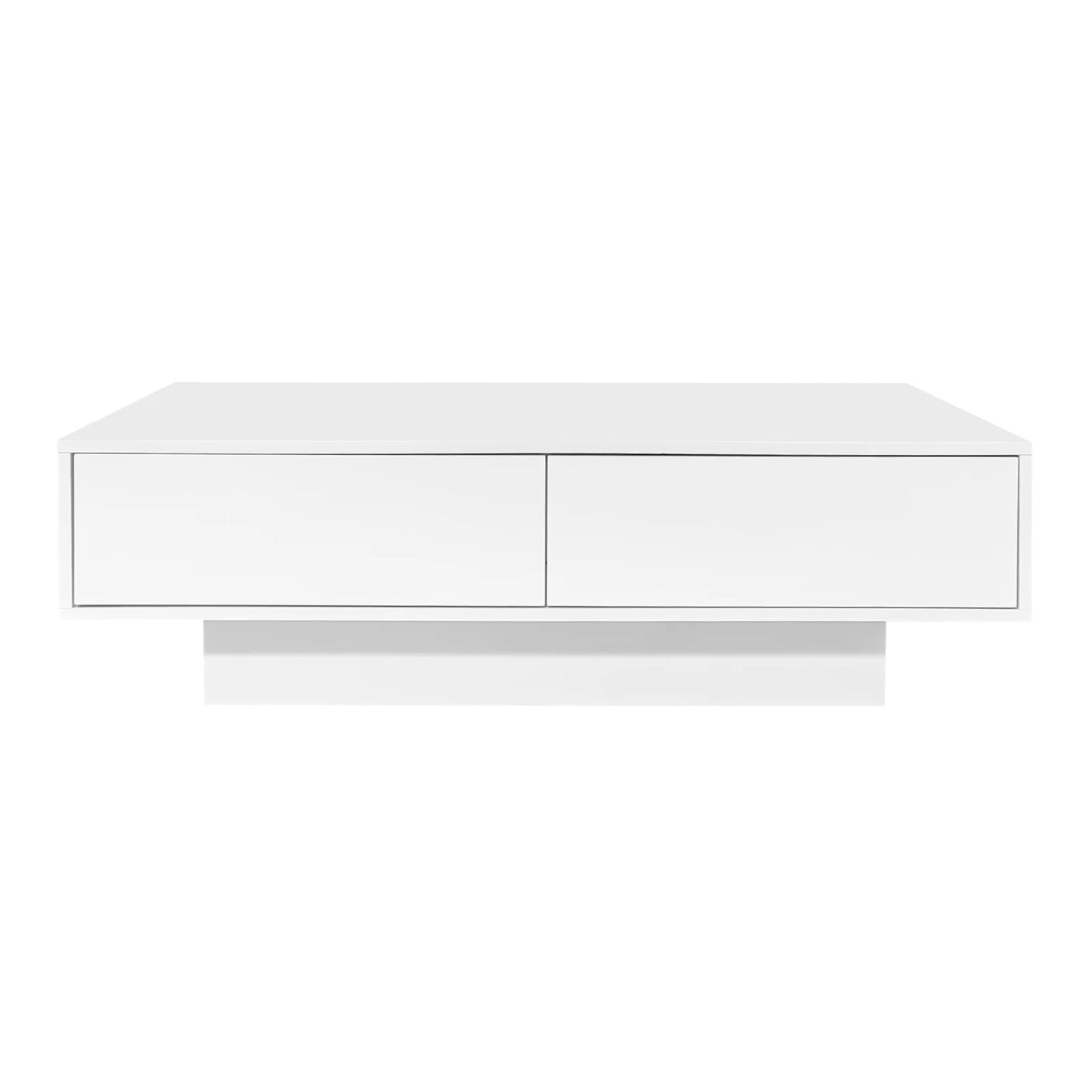Smart LED Lighting with APP Bluetooth Control Tea Table , White High Gloss Coffee Table With 2 Drawers, Modern Rectangular Table