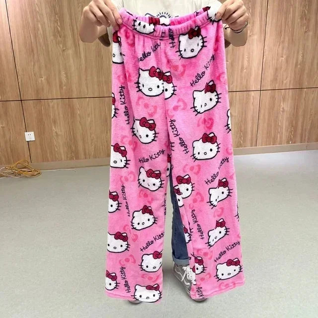 Hemasa  Hello Kitty  Loungewear Set Loose Flannel Ladies Pajama Pants  for Girls