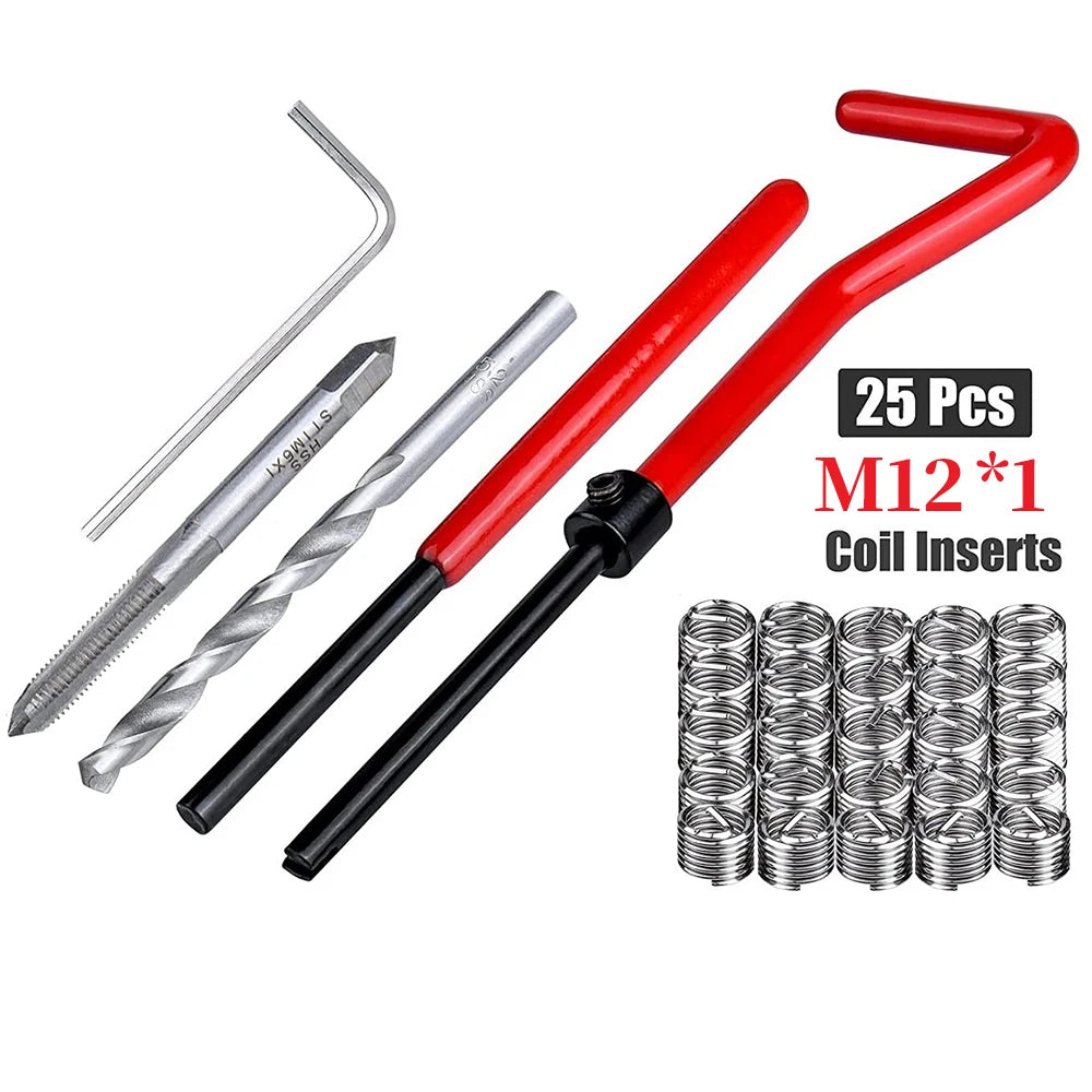 M5/6/8/12 Metric Thread Repair Insert Coil Helicoil For Restoring Damaged Threads Spanner Twist Drill Bit Automotive Repair Kit