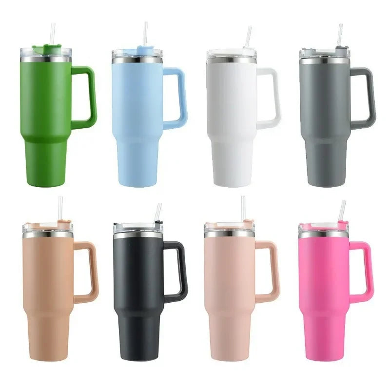 Hemasa 40oz Stainless Steel Water Bottle  Car Coffee Mug Personalized Tumbler with Handle Lid Straw Vacuum Thermos Cup