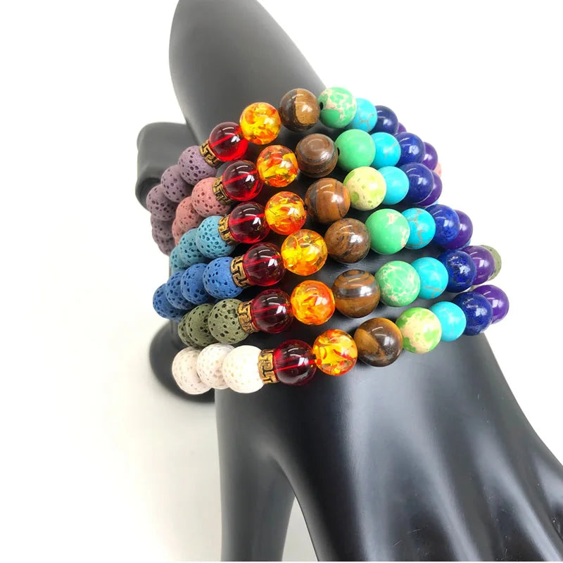 Hemasa Rock Stone Men Bracelets Reiki 7 Chakra Healing Beads Bracelet colourful Lava Spring string Mala Buddha Bangles