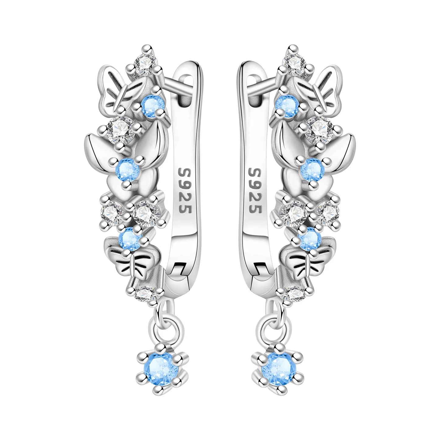 Orstarry S925 Sterling Silver Earring Exquisite Beautiful Blue Butterfly Earring For Women Birthday Gift Silver Jewelry