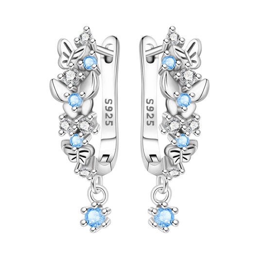Orstarry S925 Sterling Silver Earring Exquisite Beautiful Blue Butterfly Earring For Women Birthday Gift Silver Jewelry