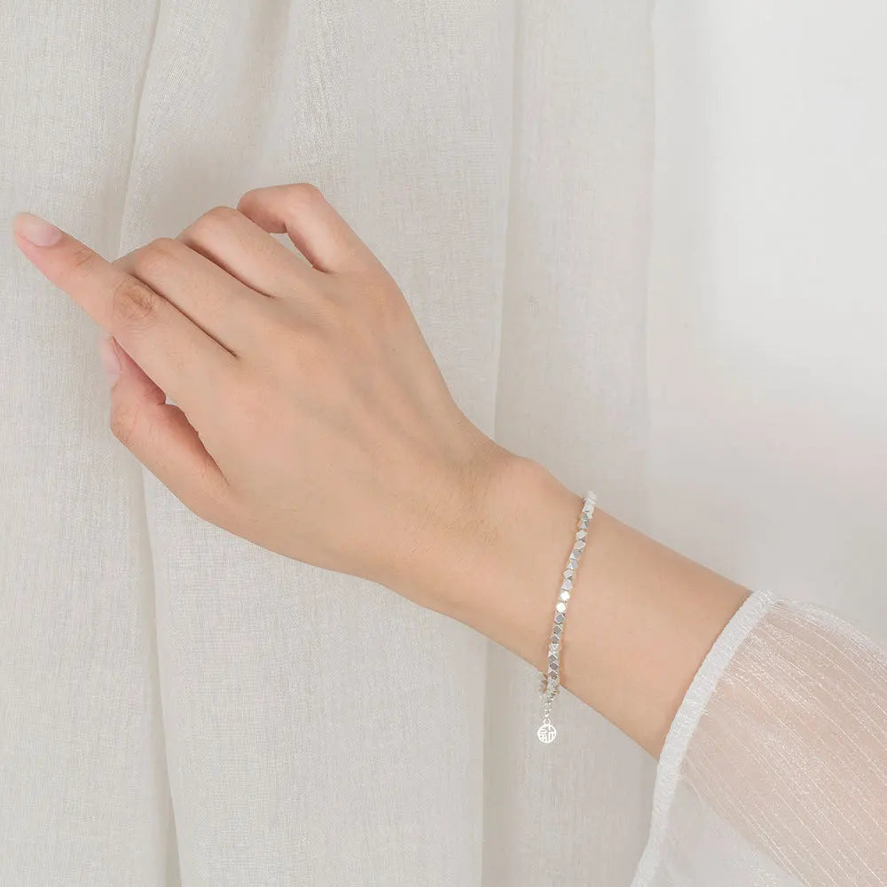 Hemasa 925 Sterling Silver Irregular Ball Women's Hand Bracelet for Girls/Women