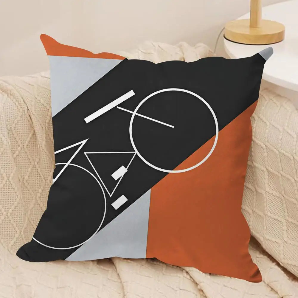 Hemasa  4Pcs Geometry Cushion Cover Soft Plush Fabric Double-Sided Printed Sofa Cushion Cover for All Seasons Home Decor