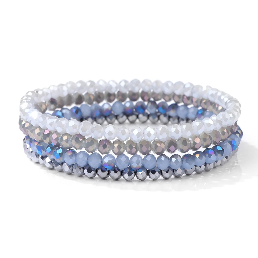Crystal Bracelet Shiny 4Pcs/Set Faceted Czech Austria Crystal Beads Bracelet Women Men Bangles Shiny Jewelry Fashion Party Y2K